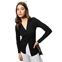 barcino Black Rib Front Button Top