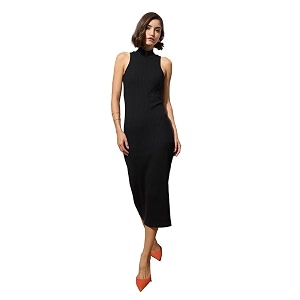 barcino Black Rib Sleeveless Turtle Neck Midi