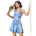 barcino Blue Brush-Stroke Print Belted Short Dress