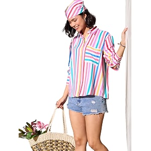 barcino Pink Multi Stripes Pocket Detail Oversized
