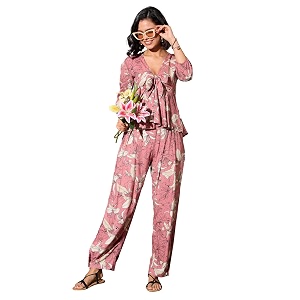 barcino Pink Tropical Front Tie Top With