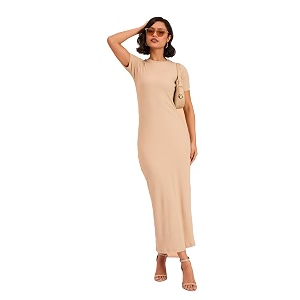 barcino Red Rib Bodycon Back Slit Maxi