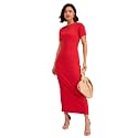 barcino Red Rib Bodycon Back Slit Maxi
