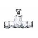 BarCraft Premium Whisky Decanter & Glass Gift Set for thinKitchen – 5 Piece Cut-Glass Tumbler Set for Bourbon & Scotch, 900ml Decanter + 4 Glasses