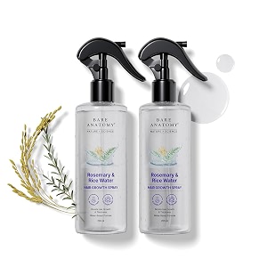 bare anatomy nature x science rosemary water spray for hair growth amp hair thickness with rice water  100 natural extract  soft amp smooth hair  controls hairfall amp adds shine  non-greasy amp fast absorbing  200 ml pack of 2