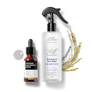 bare anatomy nature x science rosemary water spray for hair growth amp thickness with rice water 200ml  advanced hair growth serum 30ml  thick density  hair fall control serum for women amp men