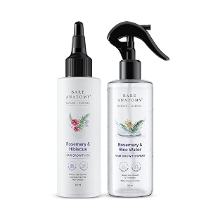 bare anatomy rosemary water spray 200ml amp rosemary hibiscus hair growth oil 100ml  hair growth amp thickness  rice water amp hibiscus  controls hair fall  for men amp women  all hair types