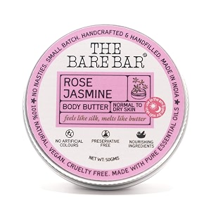 the bare bar rose jasmine body butter for dry skin - 50gm  48hrs intense moisturization  shea butter moisturizer with mango butter amp vitamin e no chemicals amp parabens