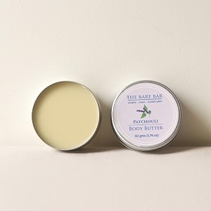 the bare bar patchouli body butter for dry skin - 50gm  48hrs intense moisturization  shea butter moisturizer with mango butter amp vitamin e no chemicals amp parabens  for all skin types