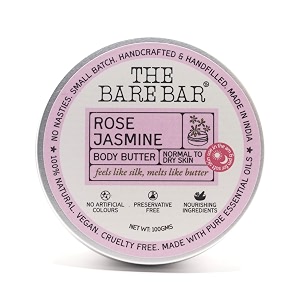 the bare bar rose jasmine body butter for dry skin - 100gm  intense moisturization  shea butter moisturizer with mango butter amp vitamin e no chemicals amp parabens  for all skin types