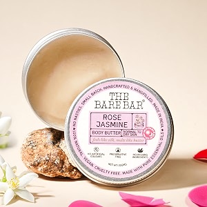 the bare bar rose jasmine body butter for dry skin - 20gm  intense moisturization  shea butter moisturizer with mango butter rose amp jasmine oil  no chemicals amp parabens