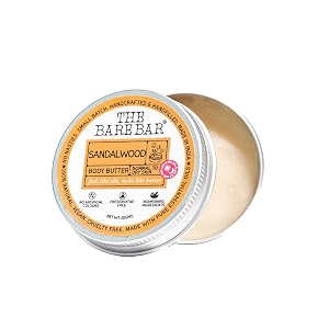 the bare bar sandalwood body butter for dry skin 20gm  intense moisturization  shea butter moisturizer with choco butter amp coconut oil  no chemicals amp parabens  for all skin types