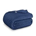 Bare Home Fleece Blanket Luxury Microplush (Throw, Ribbed Dark Blue)