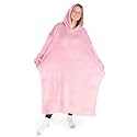 Bare Home Long Length Microplush Wearable Blanket with Side Pockets - Soft and Plush - Warm and Cozy - Adult &amp; Kid Sizes (Adult, Light Pink)