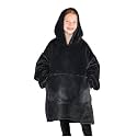 Bare Home Microplush Wearable Blanket with Front Pocket - Soft and Plush - Warm and Cozy - Adult &amp; Kid Sizes (Kids, Black)