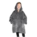 Bare Home Microplush Wearable Blanket with Front Pocket - Soft and Plush - Warm and Cozy - Adult &amp; Kid Sizes (Kids, Grey)
