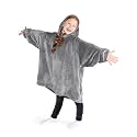 Bare Home Microplush Wearable Blanket with Side Pockets - Soft and Plush - Warm and Cozy - Adult & Kid Sizes (Kids, Grey)