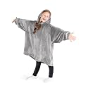 Bare Home Microplush Wearable Blanket with Side Pockets - Soft and Plush - Warm and Cozy - Adult & Kid Sizes (Kids, Light Grey)