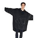 Bare Home Microplush Wearable Blanket with Split Front Pockets - Soft and Plush - Warm and Cozy - Adult &amp; Kid Sizes (Adult, Black)