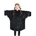 Bare Home Microplush Wearable Blanket with Split Front Pockets - Soft and Plush - Warm and Cozy - Adult &amp; Kid Sizes (Kids, Black)