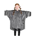 Bare Home Microplush Wearable Blanket with Split Front Pockets - Soft and Plush - Warm and Cozy - Adult &amp; Kid Sizes (Kids, Grey)