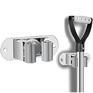 304 stainless steel mop and broom holder hard_floor wall mounted stand - pack of 1