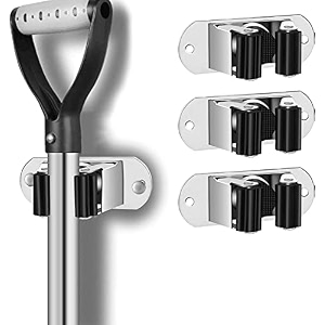 304 stainless steel mop and broom holder wall mounted stand - pack of 3