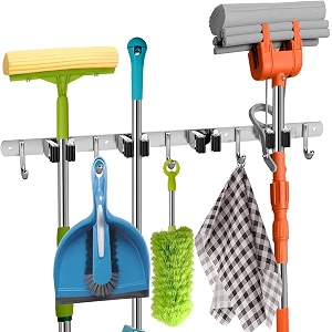 304 stainless steel mop and broom holder wall mounted stand hard_floor - pack of 1