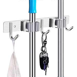 304 stainless steel mop and broom holder wall mounted stand - pack of 1