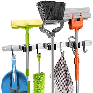 304 stainless steel mop and broom holder wall mounted stand - pack of 1 silver