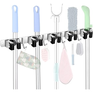 304 stainless steel mop and broom holder wall mounted stand - pack of 1