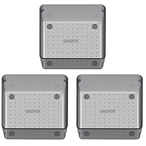 6x6x2 inch 3-piece unbreakable plastic drawer organizer trays light black