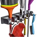 Mop and Broom Holder Wall Mount Heavy Duty Broom Holder Wall Mounted or Tool Organizer For Home Garden Garage And Storage (5 Positions with 6 Hooks) (Black)