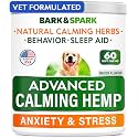 BARK&amp;SPARK Advanced Calming Chews for Dogs - Hemp Chew + Melatonin - Anxiety Relief - Sleep Aid - Relaxing Treats - Stress Relief During Fireworks, Storms, Thunder, Barking - Made in USA - BBQ - 60Ct