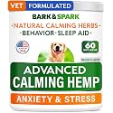 BARK&amp;SPARK Advanced Calming Hemp Treats for Dogs - Hemp Oil + Melatonin - Anxiety Relief - Separation Aid - Stress Relief During Fireworks, Storms - Aggressive Behavior, Barking - 60Chews