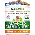 BARK&amp;SPARK Advanced Calming Hemp Treats for Dogs - Hemp Oil + Melatonin - Anxiety Relief - Separation Aid - Stress Relief During Fireworks, Storms, Thunder - Aggressive Behavior, Barking - 120Ct BBQ