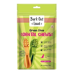 bark out loud - dental treats  brush shape dog chews  removes plaquetartar  fresh smell  oral care gluten free chicken dog treats 100 gms