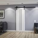 SARTODOORS Sliding Barn Door 28 x 96 inches | Base 6094 White Single Barn Door/Black Rail | Opaque Glass MDF Modern | Bedroom Living Room