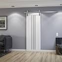 SARTODOORS Sliding Barn Door 36 x 84 inches | Base 6094 White Single Barn Door/Silver Rail | Opaque Glass MDF Modern | Bedroom Living Room