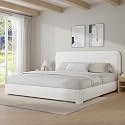 BarnFurin King Bed Frame, Cloud Boucle Headboard, Rounded Corners, White