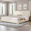 BarnFurin California King Bed Frame, Cloud Boucle Headboard, Cream