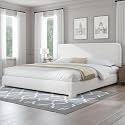 BarnFurin California King Bed Frame, Cloud Boucle Headboard, White