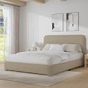BarnFurin Full Bed Frame, Cloud Boucle Headboard, Rounded Corners, Beige
