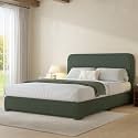 BarnFurin Full Size Bed Frame with Headboard, Boucle Upholstered Platform Bed Frame, Soft Rounded Corners, No Box Spring Required, Non-Slip and Noise-Free, Easy Assembly, Green