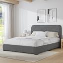 BarnFurin Full Bed Frame, Cloud Boucle Headboard, Low Profile, Dark Grey