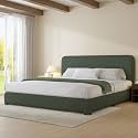 BarnFurin King Bed Frame, Cloud Boucle Headboard, Rounded Corners, Green
