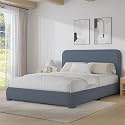 BarnFurin Queen Bed Frame, Cloud Boucle Headboard, Rounded Corners, Blue