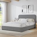 BarnFurin Queen Bed Frame, Cloud Boucle Headboard, Low Profile, Light Grey