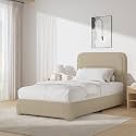 BarnFurin Twin Bed Frame, Cloud Boucle Headboard, Rounded Corners, Beige