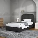 BarnFurin Twin Bed Frame, Cloud Boucle Headboard, Rounded Corners, Black